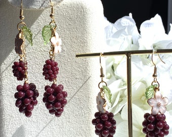 Handmade Resin Grape Earrings, 14k Gold Filled Hook