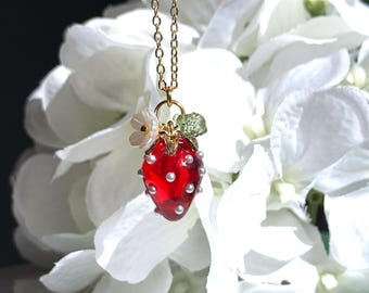 Fruit necklace/ Strawberry necklace/14k gold filled  necklace / Pendant necklace/ Food jewelry/ Gift for her