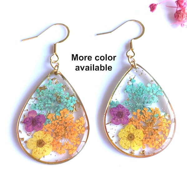 Real Dried flower earrings / Resin earring/ Real flower earrings / Handmade earrings/Real pressed flower jewelry/ gift for her