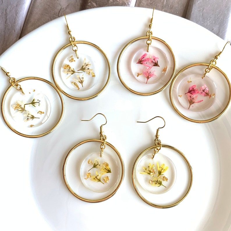 Resin Dried Flower Earrings Pressed Flower Earrings Dangle Etsy