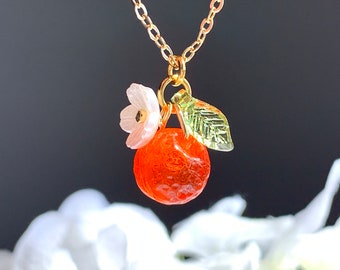 Collier fruits/Collier orange/Collier or 14 carats/Collier pendentif/Bijoux gourmands/Cadeau pour elle