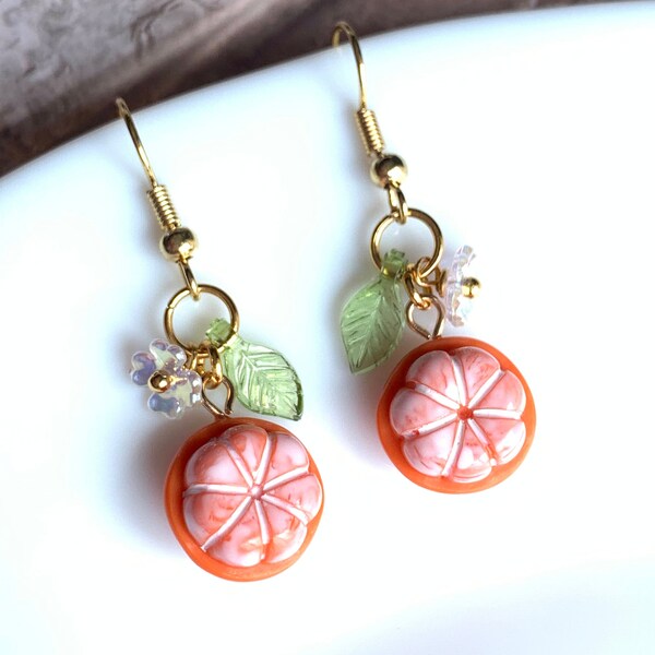 Fruit earrings/ Mandarin earrings/ Acrylic orange drop earrings/ Food earrings/  gift for her