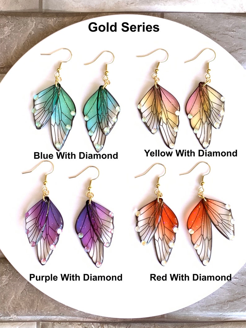 Boucles d'oreilles faites main ailes de papillon/Boucles d'oreilles ailes de fée enchantées/Bijoux ailes de fée/Boucles d'oreilles papillon/Cadeau de Noël/GN/Best-seller cosplay image 3