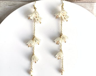 Lily of the valley dangle earrings/ Pendant earrings/White Fairy Flower Earrings/Spring flower earrings/ Gift for her
