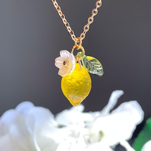 Lemon necklace/ 14k gold filled  necklace / Pendant necklace/ Food jewelry/ fruit necklace/ Gift for her. Matching earrings available