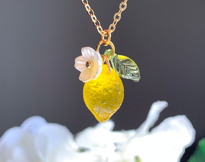14k Gold Filled Lemon Necklace: Glass Fruit Pendant