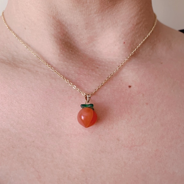 Agate peach necklace/ 14k gold filled  necklace / Pendant necklace/ Fruit jewelry/  Gift for her