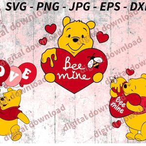 Bee Mine Valentine SVG, Pooh Bear Valentine, Valentine’s Day SVG, Cricut design, Pooh Bear