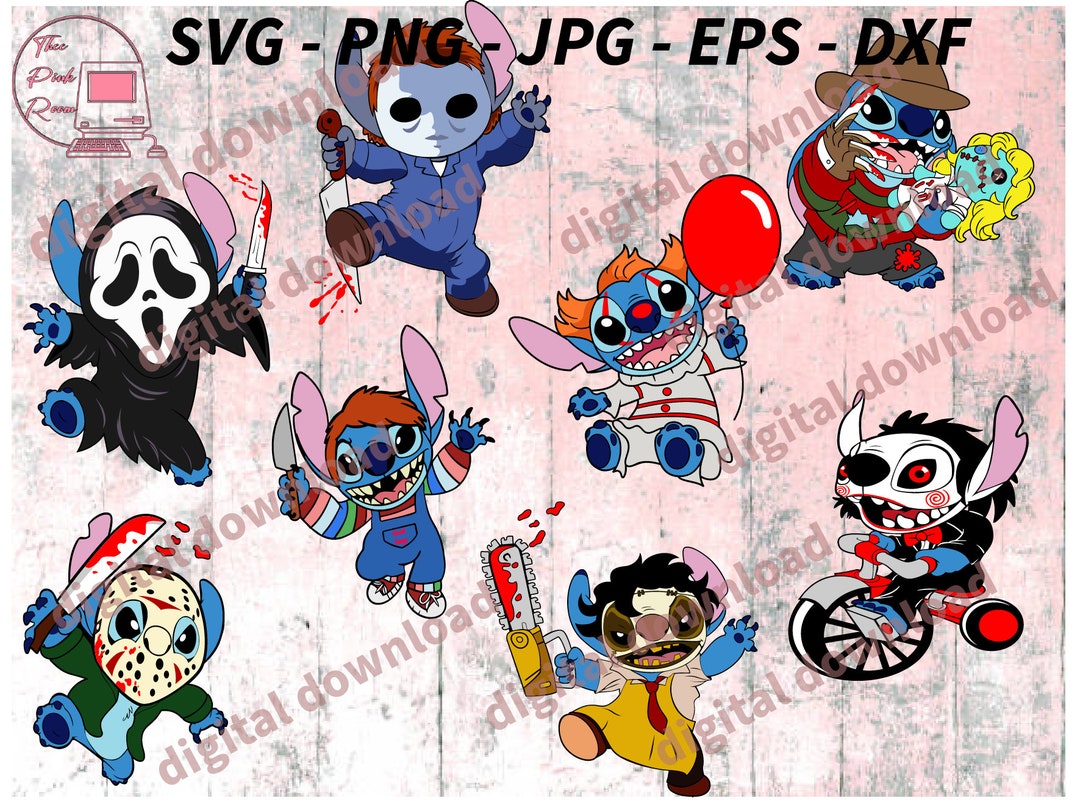 Horror Stitching Vector Halloween Stitch Costumes SVG Bundle, Horror Movie Characters (digital ...