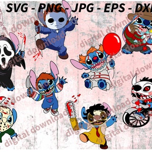 Horror Stitching Vector Halloween Stitch Costumes SVG Bundle, Horror Movie Characters (digital ...