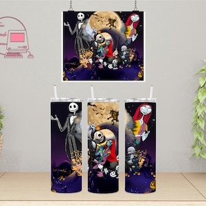 Può includere: Tre bicchieri in acciaio inossidabile con un design di Nightmare Before Christmas. I bicchieri presentano Jack Skellington, Sally e altri personaggi del film. I bicchieri sono viola con accenti neri.