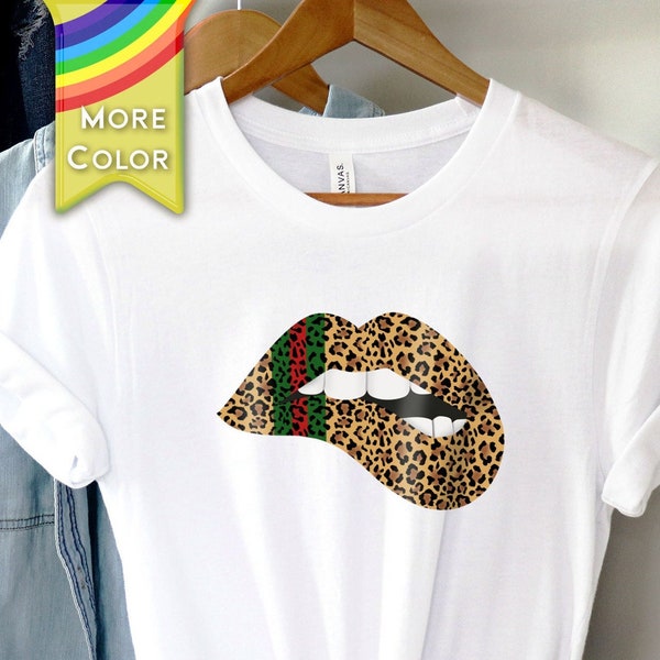 Leopard Print Biting Lips T Shirt, Fashion Lover Gift, Leopard printed Lips, Casual Shirt