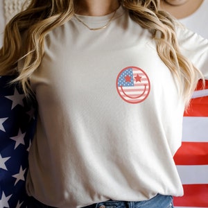 Retro Smiley USA Flag Shirt, 4th of July Tee, Retro Funny Fourth Shirt, Womens 4th Of July Shirt, America Patriotic Shirt, Independence