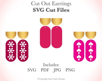 Oblong Shape Floral Inspired Flower Cut Out Earrings SVG Cut Files Pattern Wood Leather Acrylic Glowforge Silhouette Cricut Laser Cutter