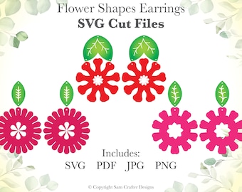 Unique Summer Flowers Inspired Floral Earrings SVG template Cut Files Wood Leather Template for Glowforge Silhouette Cricut Laser Cutters