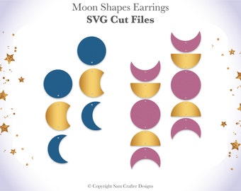 Moon Shapes Lunar Crescent Inspired Earrings SVG template Cut Files Wood, Leather Earrings Template, Silhouette Cut Files, Cricut Cut Files