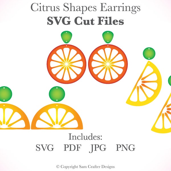 Earrings SVG Template Cut Files Citrus Lemon Orange Fruits Pattern Design Wood Leather Template for Glowforge Silhouette Cricut Laser Cutter