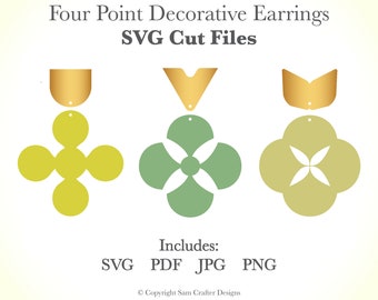 Four Petal Flower Earrings DIY SVG Pdf PNG Cut Files Pattern Wood Leather Acrylic Glowforge Silhouette Cricut Cutting Machine Laser Cutter