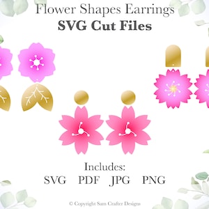 Kirschblüten Sakura Frühling Blumen inspiriert Floral Ohrringe SVG Vorlage geschnitten Dateien Holz Leder Glowforge Silhouette Cricut Laser Cutter