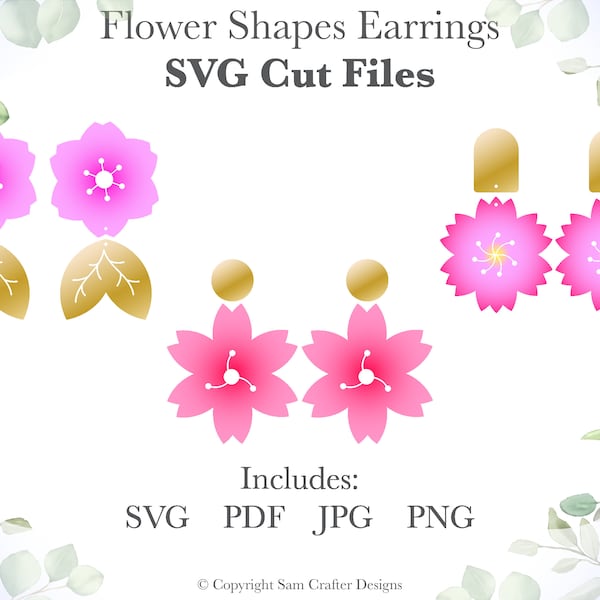 Cherry Blossoms Sakura Spring Flowers Inspired Floral Earrings SVG template Cut Files Wood Leather Glowforge Silhouette Cricut Laser Cutters