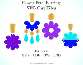 Eight Petal Flower Earring Shapes DIY Easy SVG Pdf PNG Cut Files Wood Leather Acrylic Glowforge Silhouette Cricut Cutting Machine Laser
