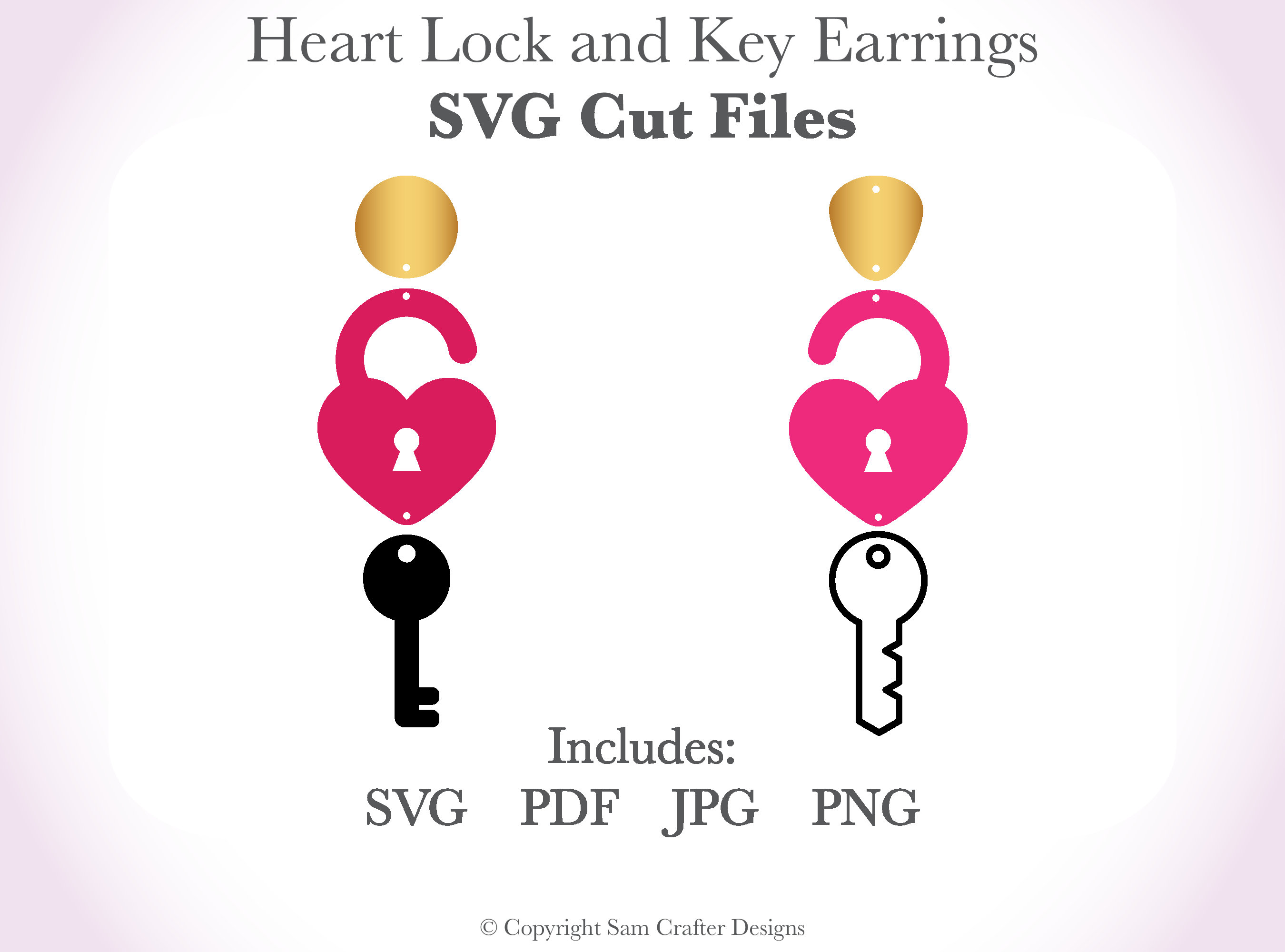 Heart Lock and Key Valentines Day DIY Earrings SVG Template Cut Files ...