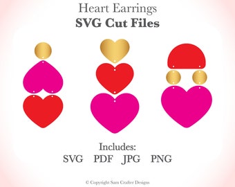 Heart Shape Earrings Valentines Day DIY Easy SVG Pdf PNG Cut Files Wood Leather Acrylic Glowforge Silhouette Cricut Cutting Machine Laser