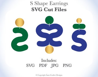 S Letter Shape Earrings Design DIY Easy SVG Pdf PNG Cut Files Wood Leather Acrylic Glowforge Silhouette Cricut Cutting Machine Laser