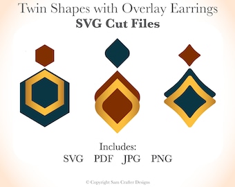 Layered Shapes Hexagon Square Teardrop Earrings SVG Cut File Design Wood Leather Acrylic Template Glowforge Silhouette Cricut Laser Cutter