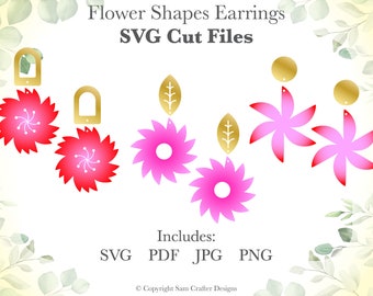 Pinwheel Style Flowers Inspired Floral Earrings SVG template Cut Files Wood Leather Template for Glowforge Silhouette Cricut Laser Cutters