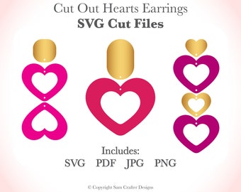 Cut Out Hearts Earrings Valentines Day DIY Easy SVG Pdf PNG Cut Files Wood Leather Acrylic Glowforge Silhouette Cricut Cutting Machine Laser