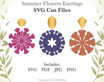 Romantic Flower Design Earrings DIY Jewelry SVG Pdf PNG Cut File Wood Leather Acrylic Glowforge Silhouette Cricut Cutting Machine Laser
