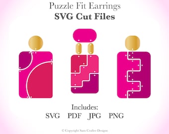 Rectangle Puzzle Shape Retro Earrings DIY Easy SVG Pdf PNG Cut Files Pattern Wood Leather Acrylic Glowforge Silhouette Cricut Laser Cutter