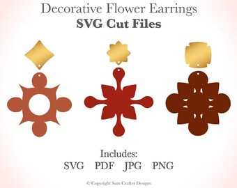Decorative Earrings DIY Ornamental Jewelry SVG Pdf PNG Cut Files Wood Leather Acrylic Glowforge Silhouette Cricut Cutting Machine Laser