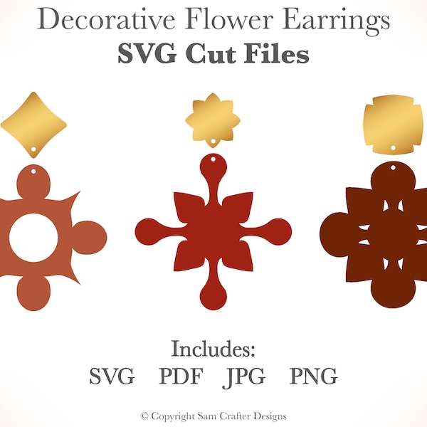 Decorative Earrings DIY Ornamental Jewelry SVG Pdf PNG Cut Files Wood Leather Acrylic Glowforge Silhouette Cricut Cutting Machine Laser