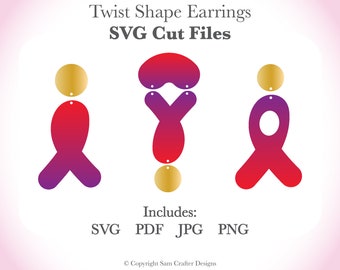 Twist Knot Shape Earrings Design DIY Easy SVG Pdf PNG Cut Files Wood Leather Acrylic Glowforge Silhouette Cricut Cutting Machine Laser