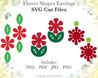 Summer Flowers Inspired Floral Earrings SVG template Cut Files Wood Leather Template for Glowforge Silhouette Cricut Laser Cutters