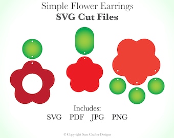 Simple Flower Earrings DIY Easy SVG Pdf PNG Cut Files Pattern Wood Leather Acrylic Glowforge Silhouette Cricut Cutting Machine Laser Cutter