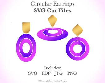 Circle Shape Earring Design DIY Easy SVG Pdf PNG Cut Files Wood Leather Acrylic Glowforge Silhouette Cricut Cutting Machine Laser