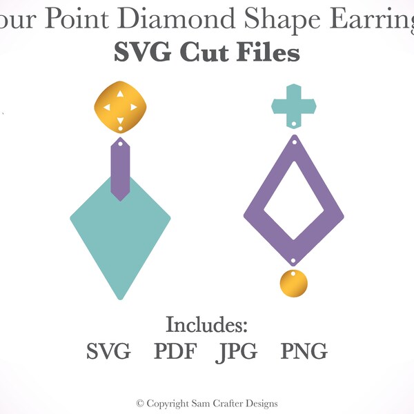 Four Point Diamond Shape Earrings SVG Template Cut Files Pattern Design Wood Leather Acrylic Glowforge Silhouette Cricut Laser Cutter