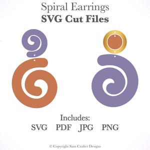 Thick Spiral Shape Earrings DIY SVG Pdf PNG Cut Files Pattern Wood Leather Acrylic Glowforge Silhouette Cricut Cutting Machine Laser Cutter