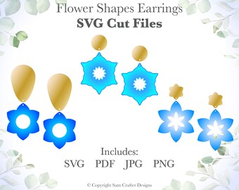 Spring Summer Flowers Inspired Floral Earrings SVG template Cut Files Wood Leather Template for Glowforge Silhouette Cricut Laser Cutters