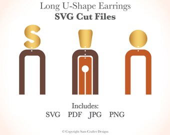 Long Thin U-Shape Arch Earrings SVG Template Cut Files Pattern Design Wood Leather Acrylic Template Glowforge Silhouette Cricut Laser Cutter