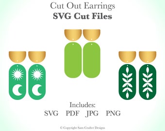 Oblong Shape Nature Inspired Sun Moon Leaves Cut Out Earrings SVG Cut Files Pattern Wood Leather Acrylic Glowforge Silhouette Cricut Cutter