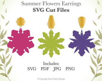 Nature Inspired Flower Earrings DIY Jewelry SVG Pdf PNG Cut File Wood Leather Acrylic Glowforge Silhouette Cricut Cutting Machine Laser
