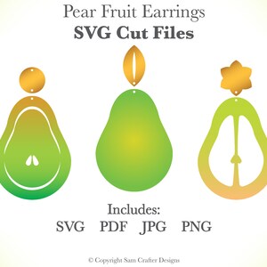Forme de poire de fruits avec des découpes et des boucles d'oreilles de bricolage de feuille Modèle SVG facile Fichiers de coupe PNG Design pour Glowforge Silhouette Cricut Laser Cutter