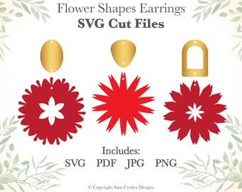 Flower Shape Earrings DIY Jewelry SVG Pdf PNG Cut Files Wood Leather Acrylic Glowforge Silhouette Cricut Cutting Machine Laser Spring Summer