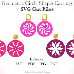 Geometric Design Circle Shape Detail Earrings SVG template Cut Files Wood Leather Template for Glowforge Silhouette Cricut Laser Cutters