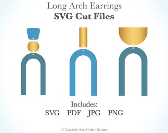 Long Thin Arch Shape Earrings SVG Template Cut Files Pattern Design Wood Leather Acrylic Template Glowforge Silhouette Cricut Laser Cutter