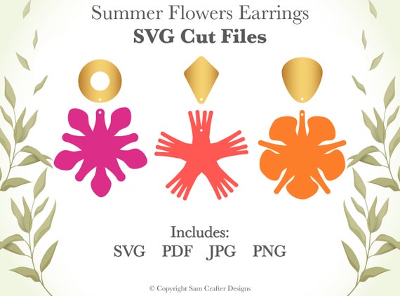 Cheerful Flower Design Earrings DIY Jewelry SVG Pdf PNG Cut File